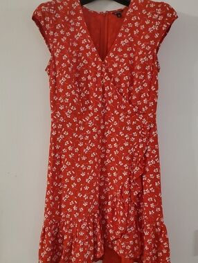 J Crew Mercantile Red Floral Faux Wrap Midi Dress
